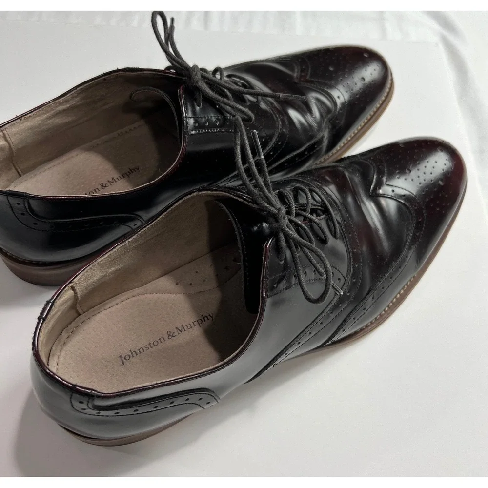 Johnston & Murphy Wingtip Oxford Mens 12M Burgundy‎ Leather Brogue 59-0764